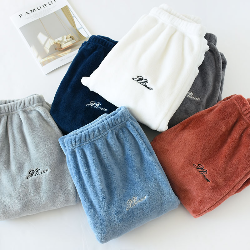 Warm pants coral fleece pajamas men and women winter trousers couples large size flannel pants thick warm home pants for outer wear