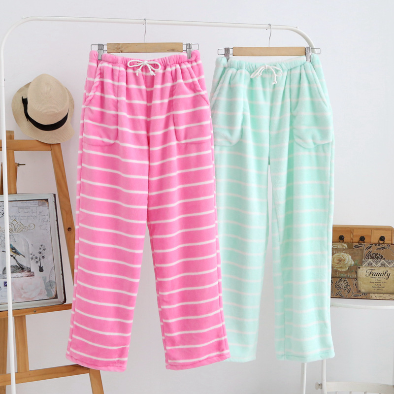 Đàn ông và phụ nữ flannel san hô lông cừu nhà quần phụ nữ ngủ quần mùa thu và mùa đông ấm áp sống quần dày đồ ngủ mới quần mặc nhà cho nữ