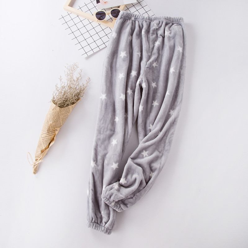 Quần pyjama nam và nữ mẫu mùa thu đông flannel dày lông cừu san hô cặp đôi dễ thương ấm nhà quần rộng kích thước rộng quần thun dài nữ