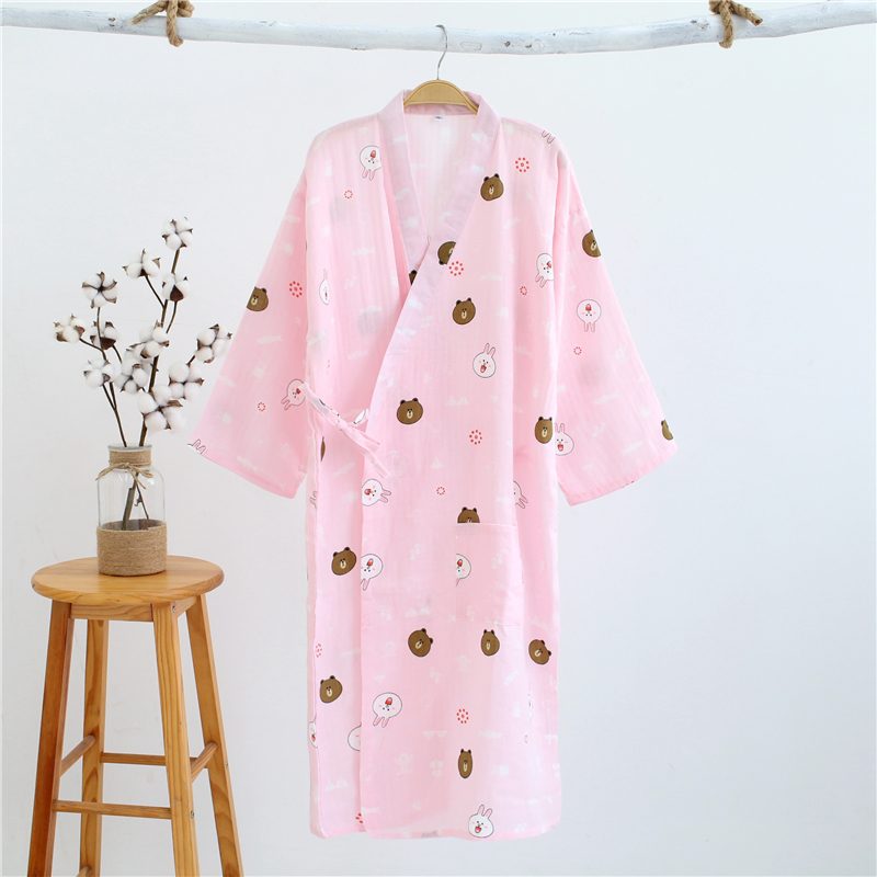 Nhật bản kimono áo nữ bông mùa xuân và mùa hè mỏng yukata dài gạc Nhật Bản và gió áo choàng tắm bông lỏng đồ ngủ mùa đông nam nữ