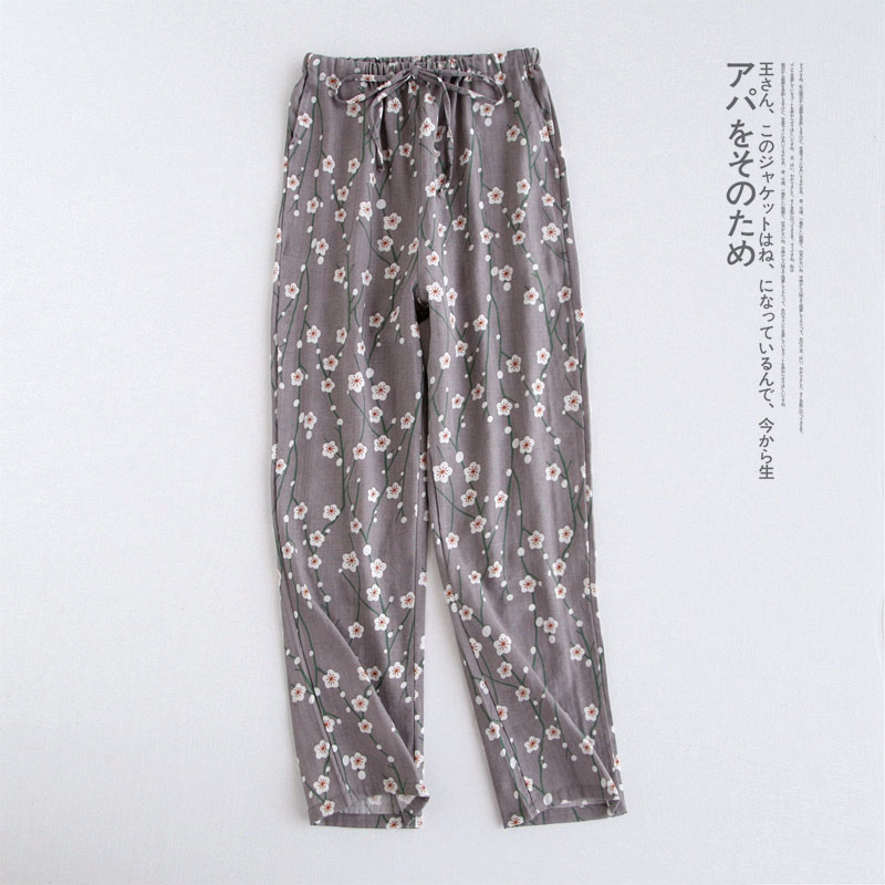 Mùa xuân và mùa thu mùa thu pyjama quần nữ đan nam cotton nhà quần cotton đôi gạc quần lỏng lẻo quần thể thao