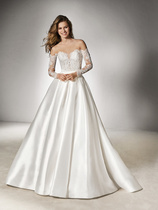  High-end wedding dress customization High-end wedding dress customization Satin Spanish wedding dress one-shoulder lace satin wedding dress