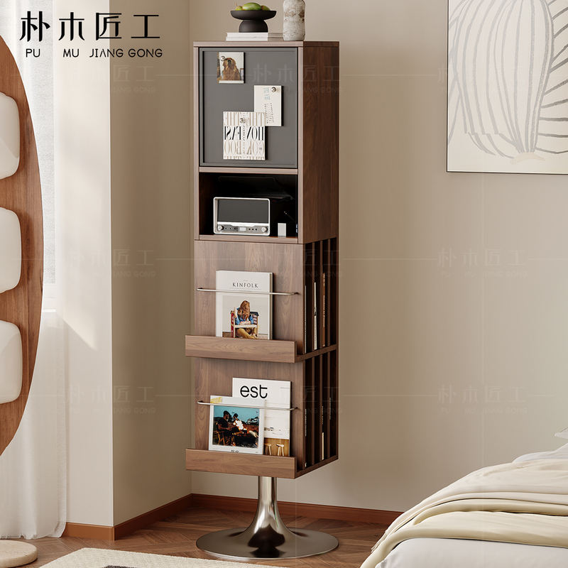Medieval-Style Rotating Bookcase Bookshelf 360-Degree Corner Shelf Floor-Standing Full-Length Mirror Dressing Mirror Storage Shelf Display Rack