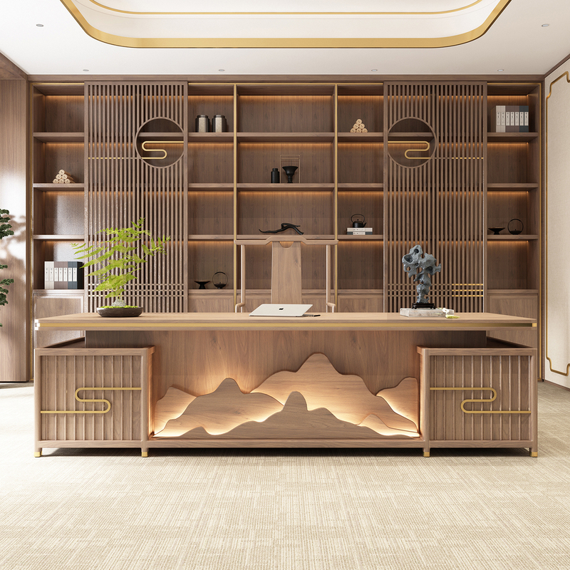 New Chinese Style Desk Solid Wood Light Luxury Boss Desk and Chair Modern Simple Executive Desk Zen Style Ceo Office