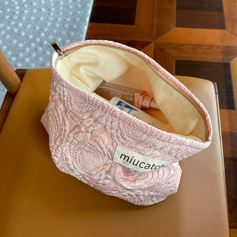 Beauty picking rose pattern makeup bag pink rose gold skin care products storage finishing bag travel portable large capacity women