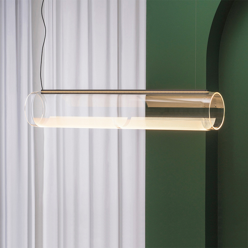 Nordic creative bedside postmodern minimalist cylindrical glass chandelier engineering decoration booth living room glass chandelier