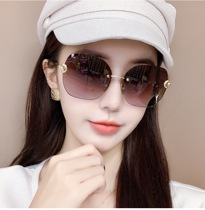 Hong Kong I Tgreg sunglasses female anti-ultraviolet big face thin frameless polarized sunglasses round face anti-light