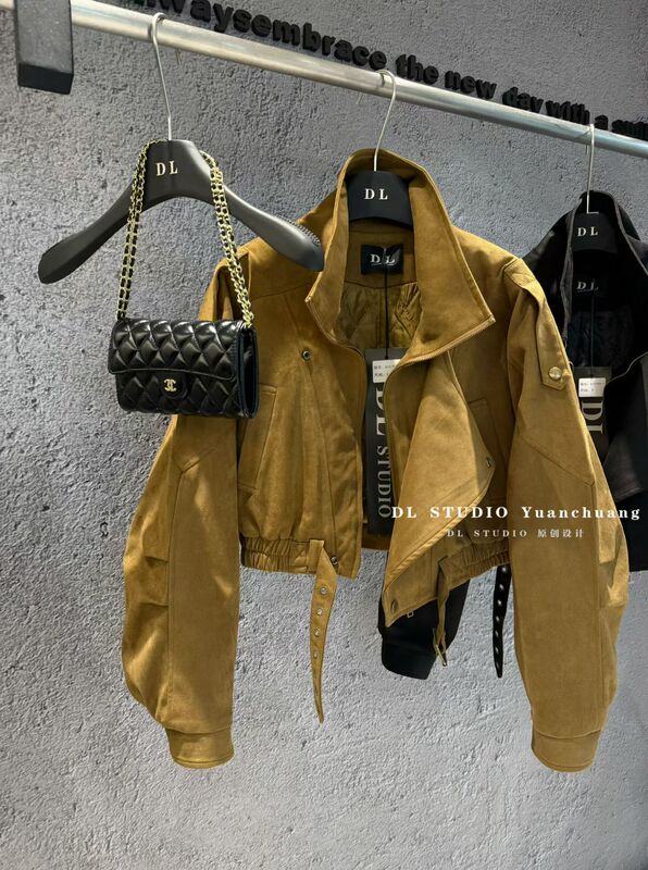 2026 Autumn and Winter New Korean Style Slim-Fit Short Stand-Collar Zip-Up Suede Leather Jacket for Petite Figures A10793-1 2026 Autumn and Winter New Korean Style Slim-Fit Short Stand-Collar Zip-Up Suede Leather Jacket for Petite Figures A10793-1