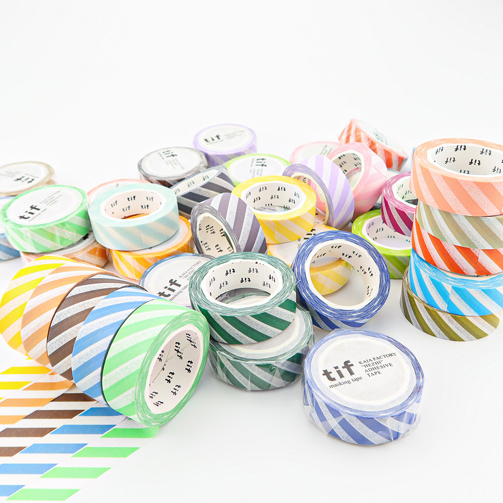 TIF washi tape, writable striped roll, 10m, border stickers, basic and versatile for journaling, tear-off.