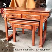 Fleurs dor Pear Full Real Bois Carved Foreign Flowers A Laver Plate Two Drawers Chinese God Case Buddha Table case en forme de tiroir Fang pour la table