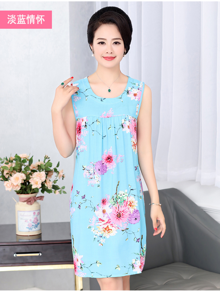 Trung niên và old-fashioned nightdress nữ mùa hè cotton lụa nightdress giản dị nhà không tay đầm lỏng kích thước lớn mẹ đồ ngủ