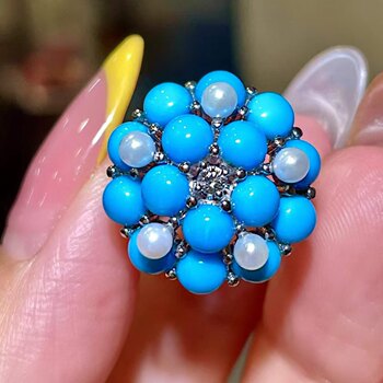 18k gold inlaid high-quality sleeping beauty blue pine hydrangea ring, main stone 4.6 carats, classic and beautiful