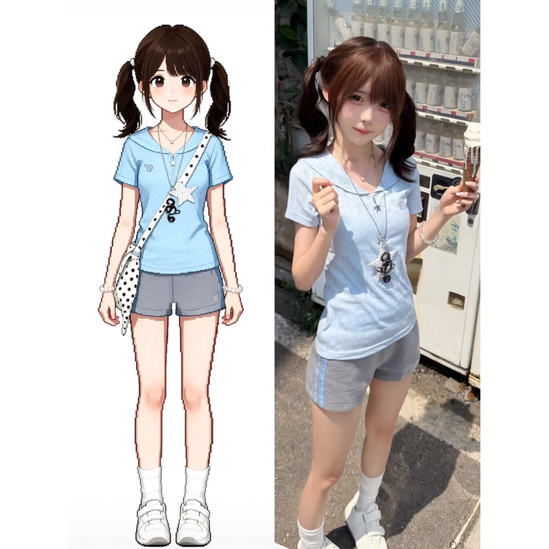 Fresh Aqua Blue Navy Collar Polka Dot Short-Sleeved Blouse with Sporty Contrasting Shorts Layered with a Vest with Chest Pads Set