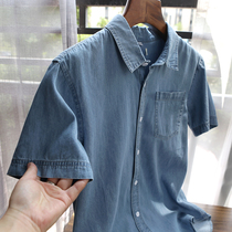 My love for millions of years Classic mens clothing factory Cut tail stock Summer short sleeve casual denim shirt blouses