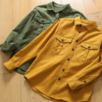 Foreign trade tooling washed yarn card full of details Men and women fashion shirts Couple long sleeve casual tide shirt