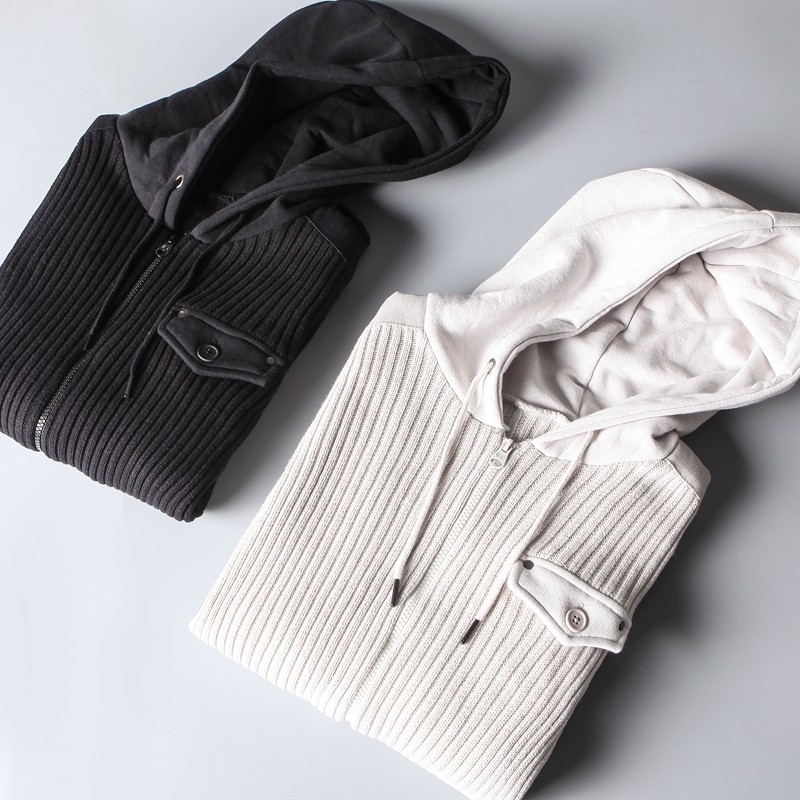 With large size for export Europe and America Foreign trade men's clothing factory cut tail goods Lianhood casual knit cardiovert sweater jacket