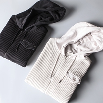 There are large size exports to Europe and the United States foreign trade mens clothing factory cut standard tail goods hooded casual knitted cardigan sweater jacket