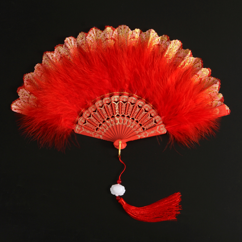 Feather Fan Roleta Lace Fan Dance Qipao Walk Show Folding Fan Net Red Retro Hanfu With Nostalgic Qi Dance Fan