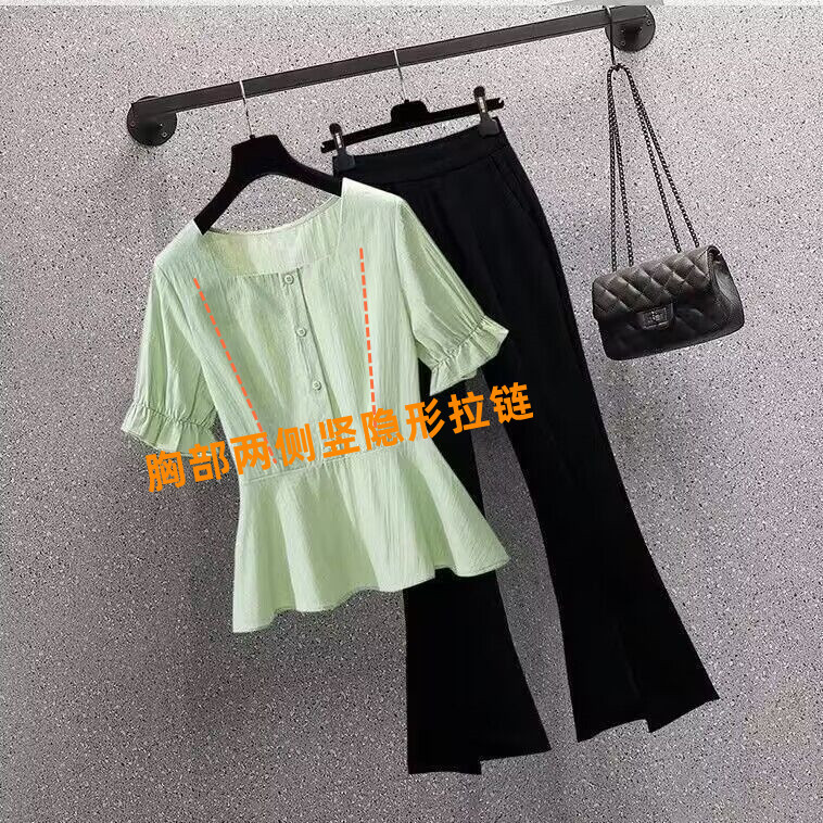 2023 Postpartum Nursing Clothes Summer Wear Large Size Suit Micro-Flared Pants Chiffon Belly-Covering Two-Piece Set Nursing Clothes