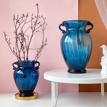 My Front Half Raw Double Ear Glass Vase Wide Mouth Flowers Rose Water Pefloral-like Decorative Pendulum