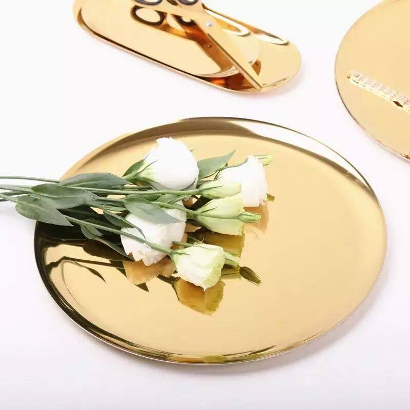 Cozyhome Yihe Nordic style gold-plated stainless steel round storage tray jewelry tray home model room decoration