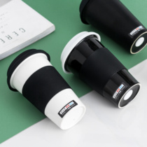 Creative trend water cup handy ceramic double mug Solid color coffee personality household cup large capacity with lid spoon