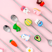 Day Style Creativity Cute Stainless Steel Spoon Coffee Spoon Spoon Long Handle Stirring Spoon Pendant Ins Sweet Spoonful Spoon Small Spoon