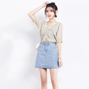 夏薄款带内衬高腰显瘦防走光牛仔短裙