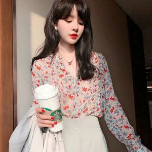 新款温柔法式甜美雪纺碎花衬衫小众上衣