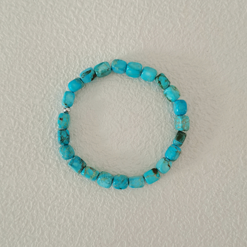Natural Raw Turquoise Square Bead Bracelet, Original Niche Bracelet, Unisex Vintage Personalized Couple Jewelry