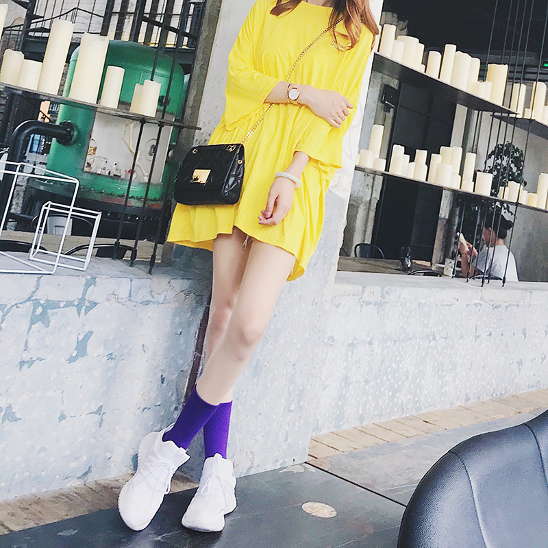Tide thương hiệu vớ nữ ins tím vớ Học viện Hàn Quốc gió bơm bông thời trang nữ hoang dã vớ tất dài đến đầu gối