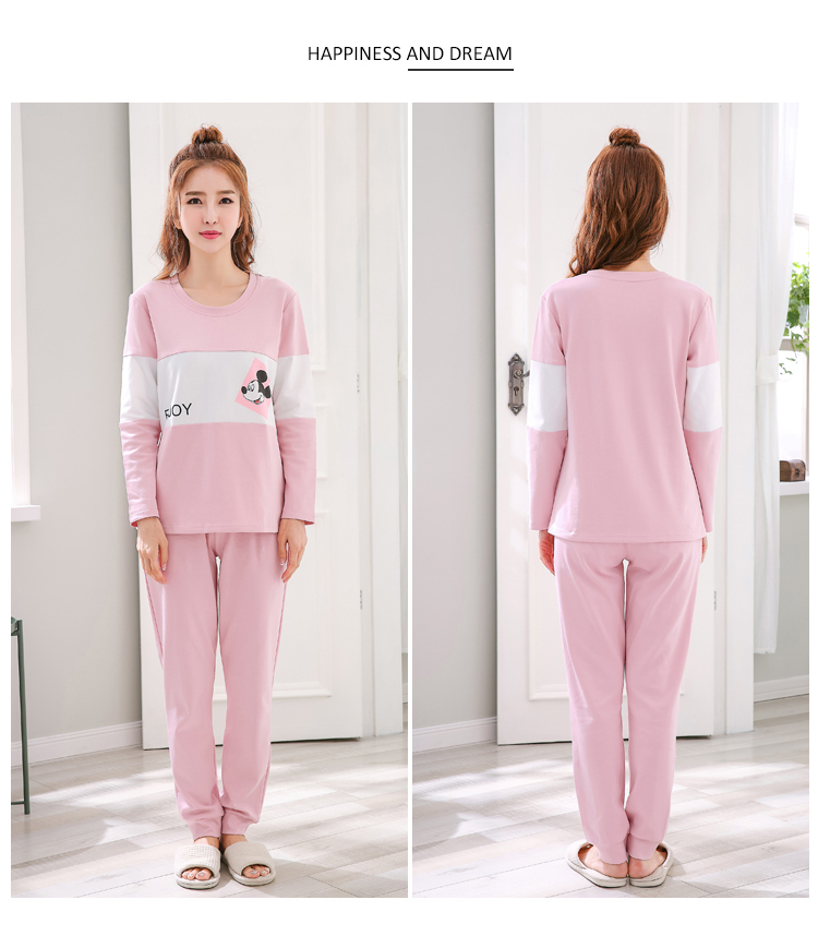 Bộ đồ ngủ nữ dài tay hai mảnh phù hợp với phụ nữ cotton mùa thu Bộ đồ ngủ mùa xuân và mùa thu Dịch vụ gia đình nữ phiên bản Hàn Quốc có thể mặc áo đẹp
