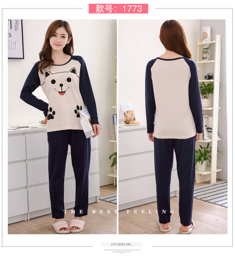 Bộ đồ ngủ nữ cotton dài tay hai mảnh phù hợp với phụ nữ mùa thu và mùa đông Đồ ngủ sinh viên nữ dịch vụ tại nhà phiên bản Hàn Quốc có thể mặc bộ đồ mặc nhà mùa hè