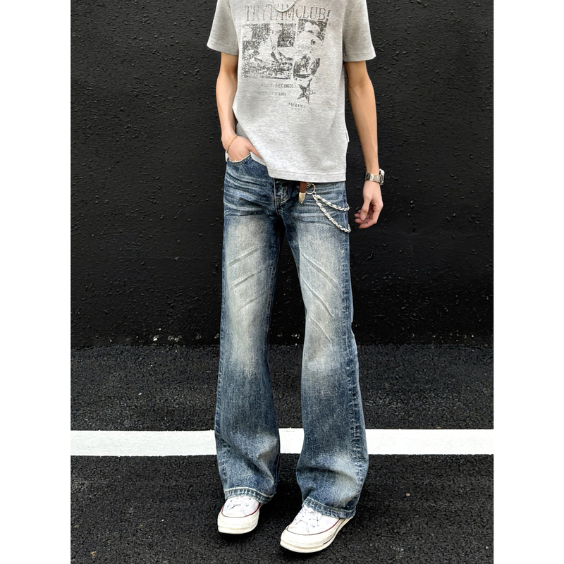 Qiu Xigou [Timeless Blue] 517 Slightly Flared Straight-Leg Summer American Retro Distressed Loose Long Pants