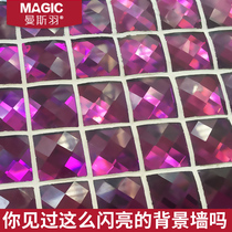 Purple shiny diamond TV background wall Mosaic glass self-adhesive border Mirror bar decoration personalized wall sticker