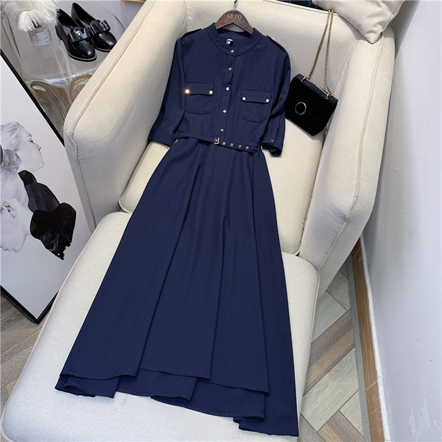 European station 2022 popular skirt fairy super fairy sweet mid-length long skirt dress women autumn slim 4789