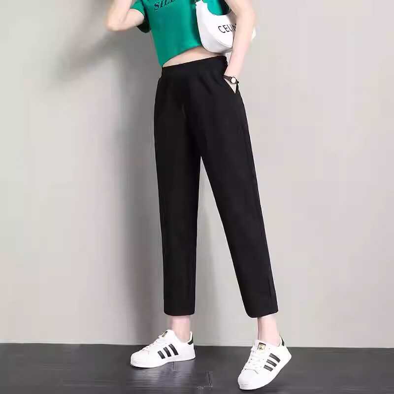 Petite Women's Harem Pants, Cropped Length, Spring/Summer/Autumn, Drapey, Slimming, High-Waisted, Cigarette-Leg, Stretchy, Casual, Nine-Tenths Length, Carrot Pants