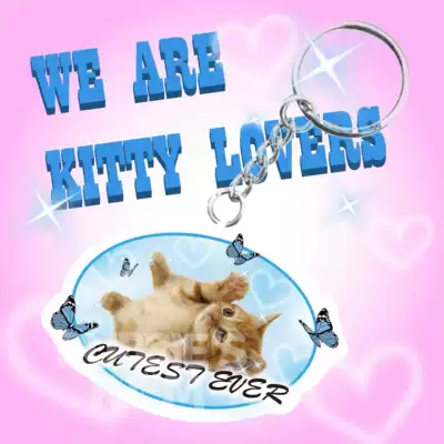 Sky Blue Kitten Pendant Epoxy keychain Cute American Retro 90s Rubbies Exclusive