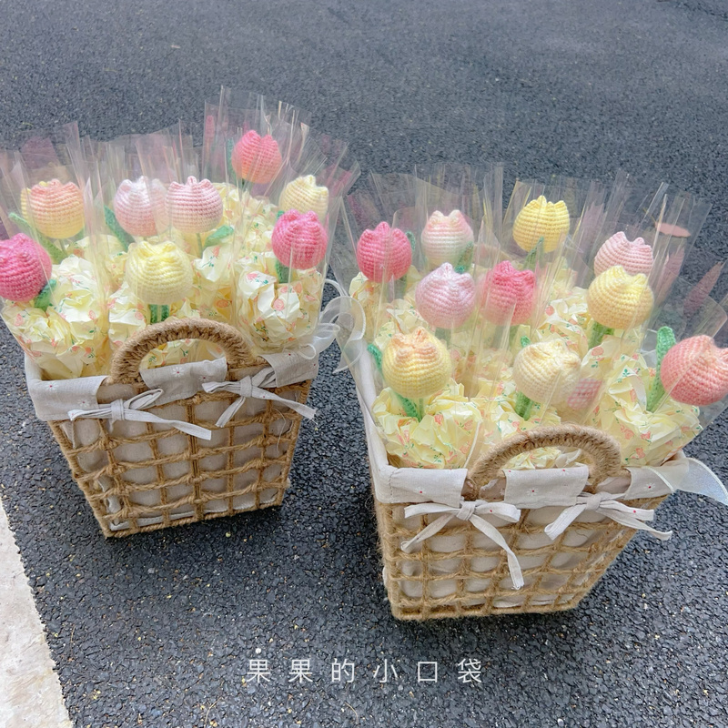 Crochet Tulip Finished Product Gradient Tulip Bouquet Mother's Day Valentine's Day Teacher's Day Gift Birthday Gift