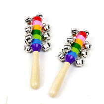 Baby Rainbow Wooden hand rattles Stick bells Percussion instruments Children dance musical instruments Kindergarten baby musical instruments