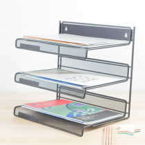 Iron art A4 wall-mounted shelf Wall-mounted Document Shelf Triple Lateral Information Shelf Office Supplies Stationery Desktop