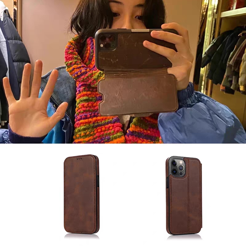 Zhang Zifeng's Same Style Flip Leather Case with Card Slot for iPhone 17 Pro Max, Apple 16 Protective Case, 13 Samsung S23 Ultra Protective Case, 12 Huawei P30 Soft Edge Case, X Magnetic Suction