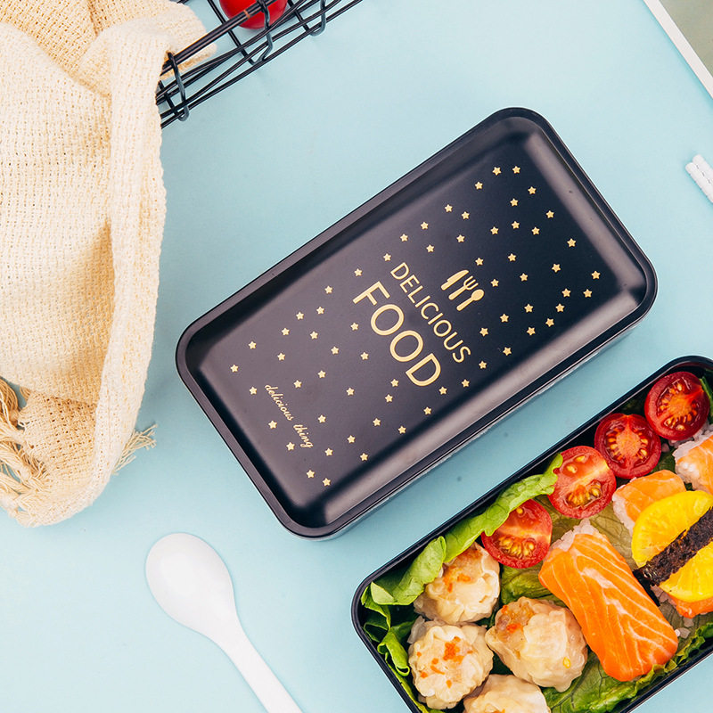 Nordic style double INS bento box lunch box Black with tableware dividing lunch box student Adult Lunch Box