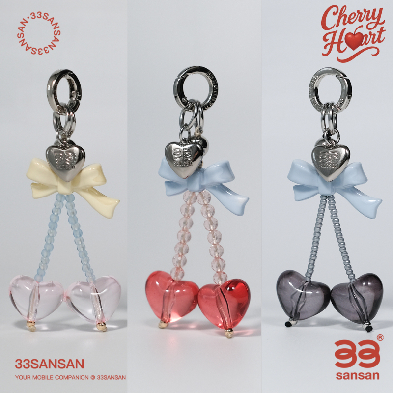 [Celebrity Style] 33Sansan Original Heart-Shaped Cherry Phone Charm Sweet Romantic High-End Elegant Accessory