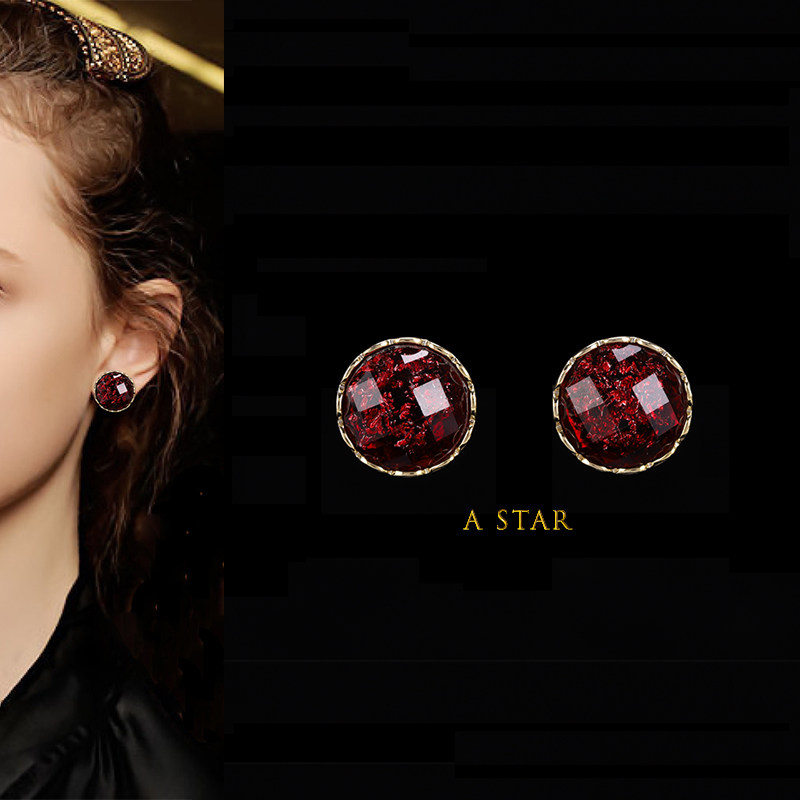 A STAR original high-grade ruby ear needle female 925 silver personality temperament net red Korea 2019 new trend