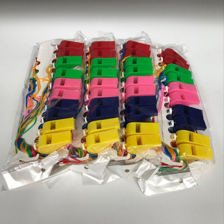 Color plastic whistle sports competition cheering whistle football basketball referee whistle with lanyard children's gift