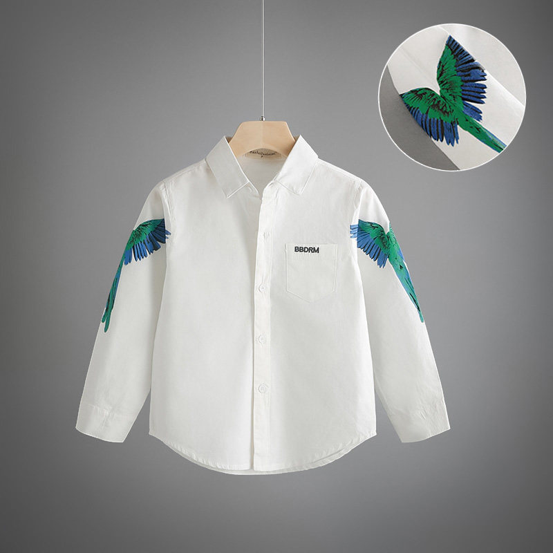 Boys shirt long sleeves 2023 spring and autumn new Han Edition handsome children in large children's pure cotton - white shirt