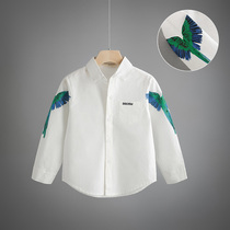 Boy shirt long sleeve 2022 Spring autumn dress new Korean version handsome gas baby CUHK childrens pure cotton white lining clothes