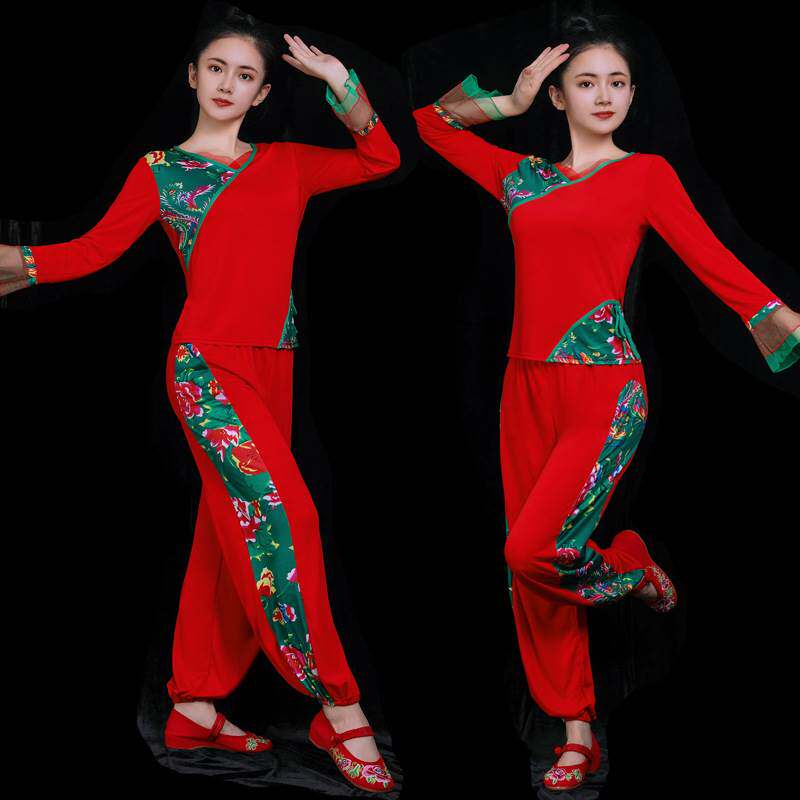 Jiangxi Fat Zhengzheng Great Red New Square Dance Costume Suit Woman Middle Aged Rice Dance Dancing Long Sleeve Light Cage Pants Show-Taobao