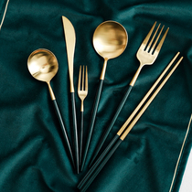 Kumagaya group Dai Green European stainless steel knife fork and spoon Steak knife Dessert spoon Chopsticks household Western tableware set